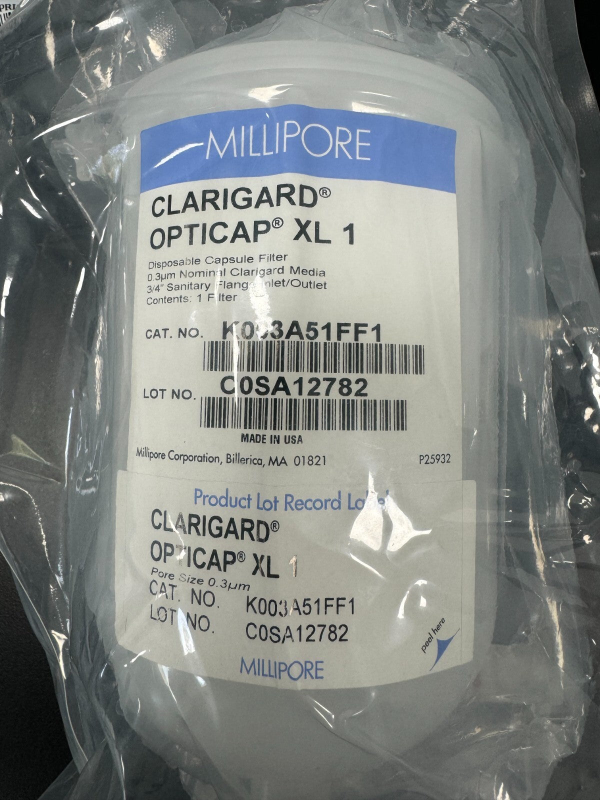 Millipore Opticap XL 1 Capsule Clarigard Filter 0.3um Nominal K003A51FF1 #16188